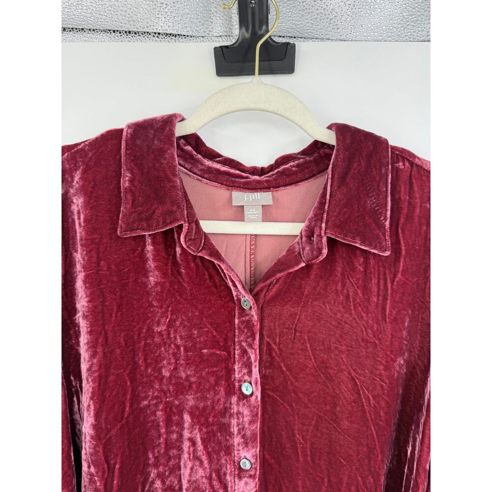 J. Jill Womens 2X Button Front Crushed Velvet Top Silk Blend Burgundy Red Tunic - Picture 12 of 12